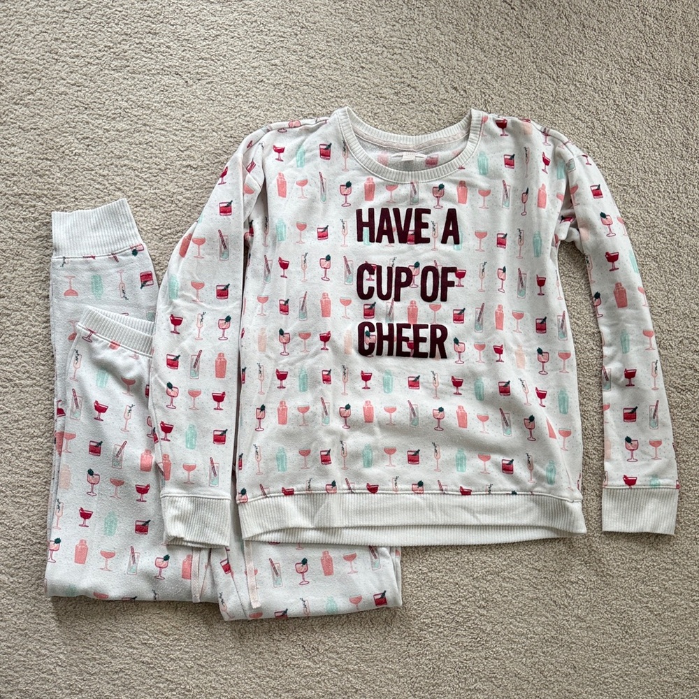 Cozy Holiday Pajama Set - Cream and Pink